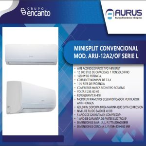 AURUS AIRE ACONDICIONADO MINISPLIT ARU 12A2 OF 12 000BTU H BLANCO