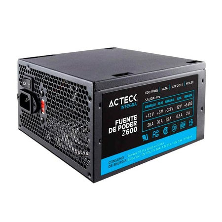 Fuente de Poder Acteck Z-600, 20+4 pin ATX, 120mm, 600W, Negro