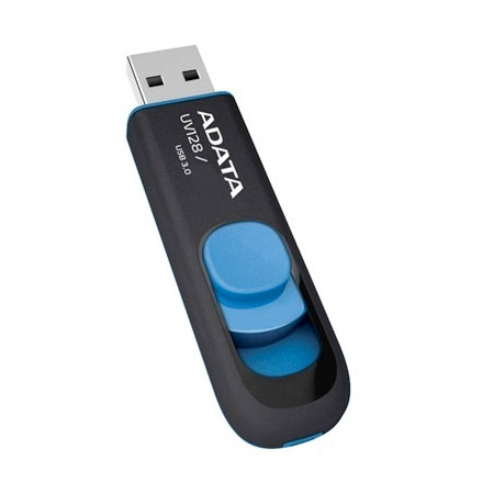 Memoria USB Adata DashDrive UV128, 64GB, USB 3.0, Lectura 90MBs, Escritura 40MBs, Negro