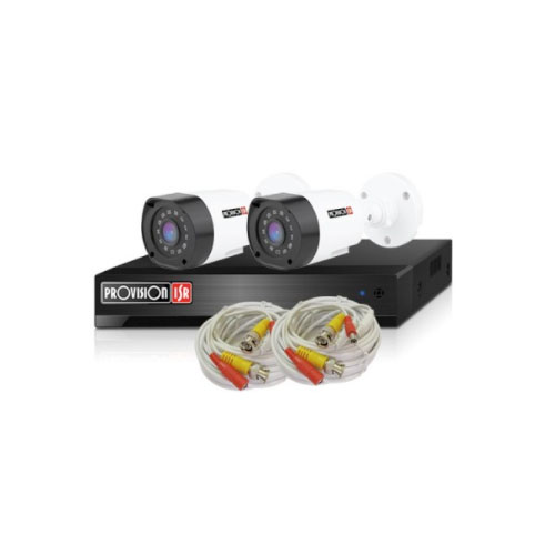 Provision-ISR Kit de Vigilancia PR-2AHD-CC de 2 Cámaras CCTV Bullet y 4 Canales, con Grabadora y Cables