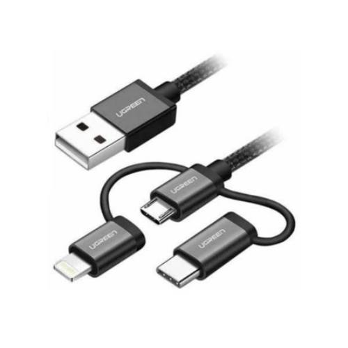 CABLE UGREEN USB 2.0A A MICROUSBLIGHTNINGTIPO-C BLACK, 1M, 80326