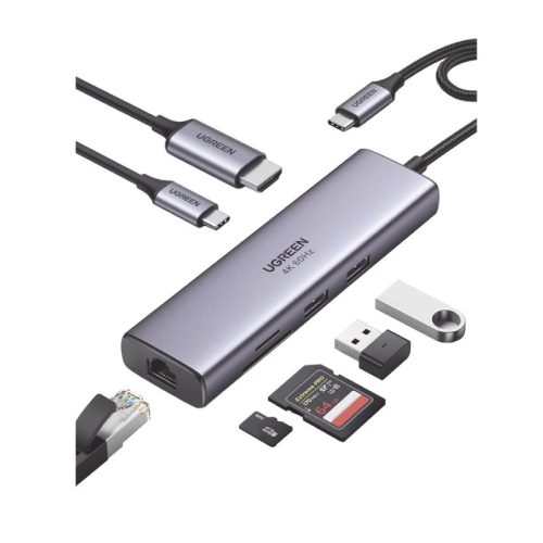 HUB USB-C (DOCKING STATION) 7 EN 1, 2 USB-A 3.0 (5GBPS), 1 USB-C PD CARGA 100W, HDMI 4K@60HZ, RJ45 (GIGABIT ETHERNET), LECTOR TARJETAS SD + MICRO SD (TF) USO SIMULTÁNEO, CABLE DE NYLON TRENZADO, CAJA DE ALUMINIO, 60515