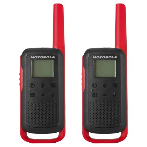 MOTOROLA SOLUTIONS, PORTABLE FRS, T210, TALKABOUT, RADIOS BIDIRECCIONALES, RECARGABLES, 22 CANALES, 20 MILLAS, NEGRO CON ROJO, PAQUETE DE 2