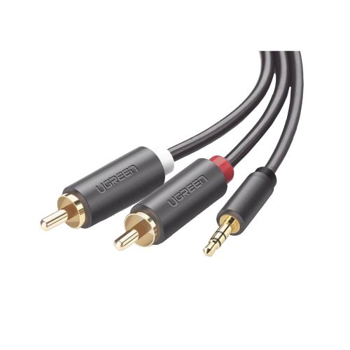 CABLE UGREEN ADAPTADOR DE AUDIO 3.5MM A 2 RCA MACHO, 3 METROS, BLINDAJE MÚLTIPLE, ALTA CALIDAD Y DISEÑO RESISTENTE EN ABS, 10512