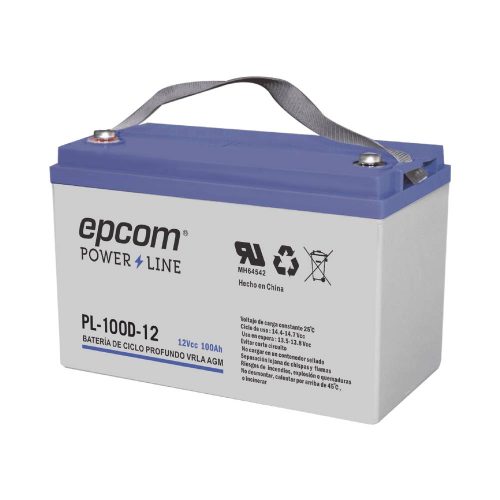 BATERÍA ACUMULADOR EPCOM 12V, 100AH TECNOLOGÍA VRLA AGM CICLO PROFUNDO PARA APLICACIONES FOTOVOLTAICAS TERMINALES TIPO M6 ( HEX ), PL-100-D12