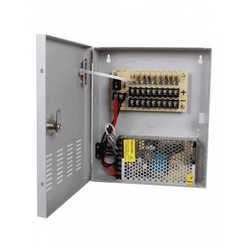 FUENTE DE PODER REGULADA SAXXON PSU1210D9, 12V, 10A, PARA 9 CÁMARAS, PSU1210-D9