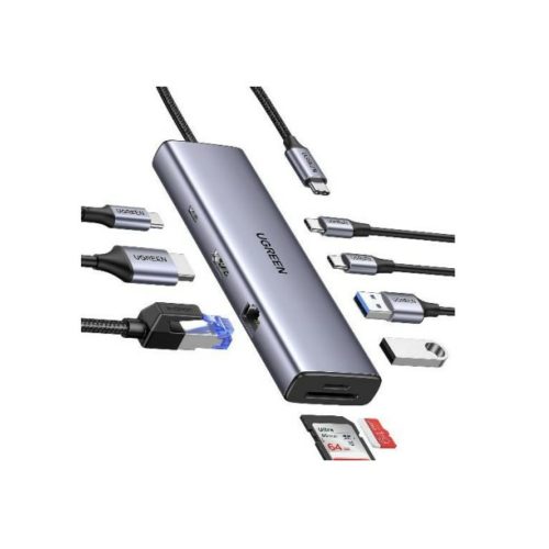 HUB USB-C DOCKING STATION UGREEN 90325 USB C, 2X USB-A 3.0, 2X USB-C, 1X HDMI, 1X RJ-45, SD, MICROSD, PLATA, 15375