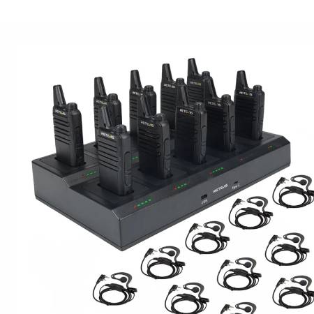 KIT DE 10 RADIOS RETEVIS RT22 CON CARGADOR GRUPAL – LARGO ALCANCE, USO SIN LICENCIA