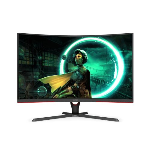 MONITOR GAMER CURVO AOC C32G3E LED 31.5", 1920X1080 FULL HD, FREESYNC, 165HZ, HDMI/DISPLAYPORT, NEGRO/ROJO, C32G3E
