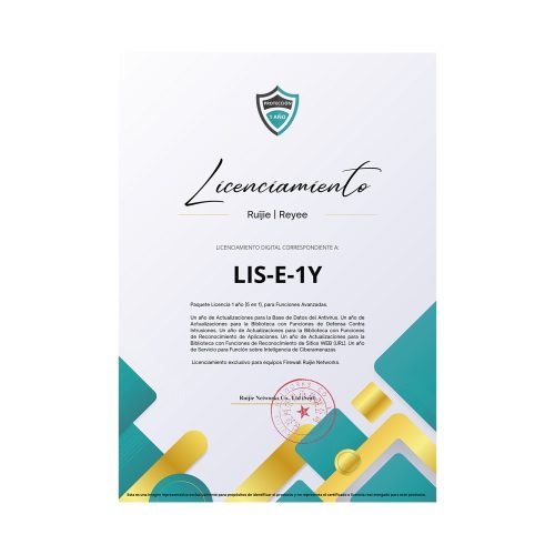 PAQUETE LICENCIA 1 AÑO (5 EN 1), PARA FUNCIONES AVANZADAS FIREWALL MODELO Z3200 SERIES, RG-WALL1600-Z3200-S-LIS-E-1Y