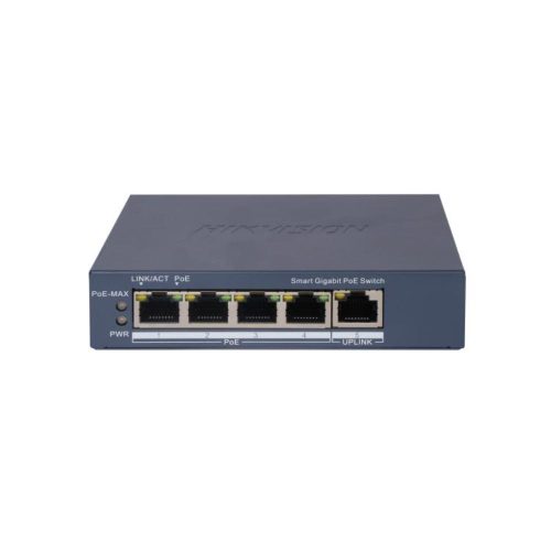 SWITCH HIKVISION DS-3E1505P-EI, 5 PUERTOS GIGABIT ETHERNET 10/100/1000 4 X POE+ 60W, 4 X POE+ 60W, 10 GBIT/S, 2000 ENTRADAS, ADMINISTRADO, DS-3E1505P-EI