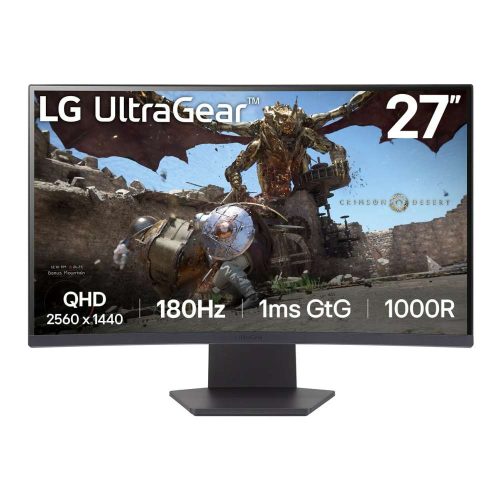 MONITOR GAMER CURVO LG 27GS60QC-B LCD 27, 2560X1440 QUAD HD, FREESYNC, 180HZ, HDMI DISPLAYPORT, NEGRO, 27GS60QC-B