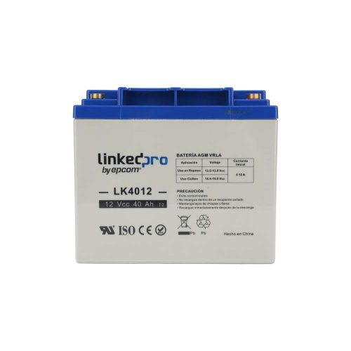 BATERÍA LINKEDPRO BY EPCOM 12 V, 40 AH, UL, TECNOLOGÍA AGM, PARA USO EN EQUIPO ELECTRÓNICO, ALARMAS DE INTRUSIÓN, INCENDIO, CONTROL DE ACCESO, VIDEO VIGILANCIA, TERMINALES T2, LK4012
