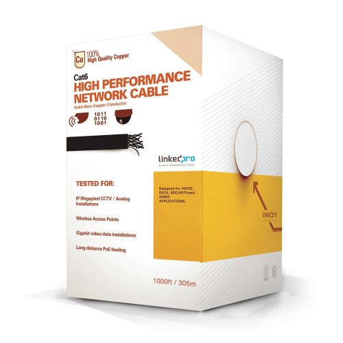 BOBINA DE CABLE LINKEDPRO BY EPCOM DE 305 METROS DE CABLE CAT6 DE ALTO DESEMPEÑO, SUPER FLEXIBLE, UL, COBRE, COLOR BLANCO, PARA APLICACIONES DE VIDEO VIGILANCIA Y REDES DE DATOS, PRO-CAT-6-PLUSW