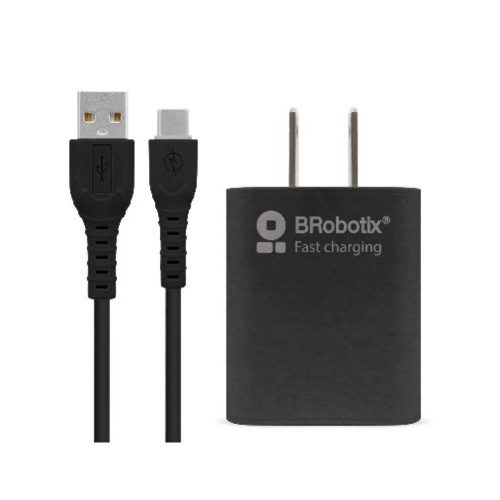 BROBOTIX KIT CARGADOR DE PARED DE CARGA RAPIDA 6001561, 5V, 1X USB-A 3.0, NEGRO ― INCLUYE CABLE USB A - USB C, 6001561