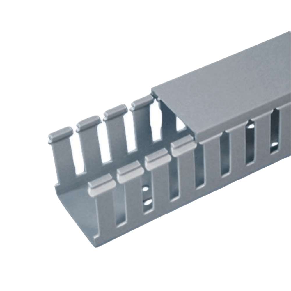 CANALETA RANURADA DE PVC CON TAPA, TIPO F, 108 MM DE ANCHO, 79.2 MM DE ALTO Y 2 M DE LARGO, COLOR GRIS, FC4X3LG2