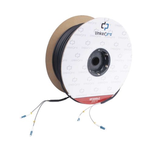 CARRETE DE FIBRA ÓPTICA LINKEDPRO BY EPCOMMONOMODO CON CONECTORES LC-LC DUPLEX, REFORZADA CON KEVLAR, DE 200 METROS, PARA INSTALACIONES SUBTERRÁNEAS POR TUBERÍA, EF-200-LC
