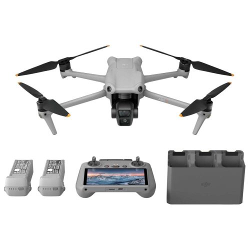 DJI PACK AIR 3 VUELA RC 2 (CONTROL REMOTO CON PANTALLA), DRON CON DOBLE CÁMARA 4K HDR CON GRAN ANGULAR Y TELEOBJETIVO MEDIO, 46 MIN DE TIEMPO MÁX. DE VUELO, 48 MP, O4, DOS BATERÍAS ADICIONALES