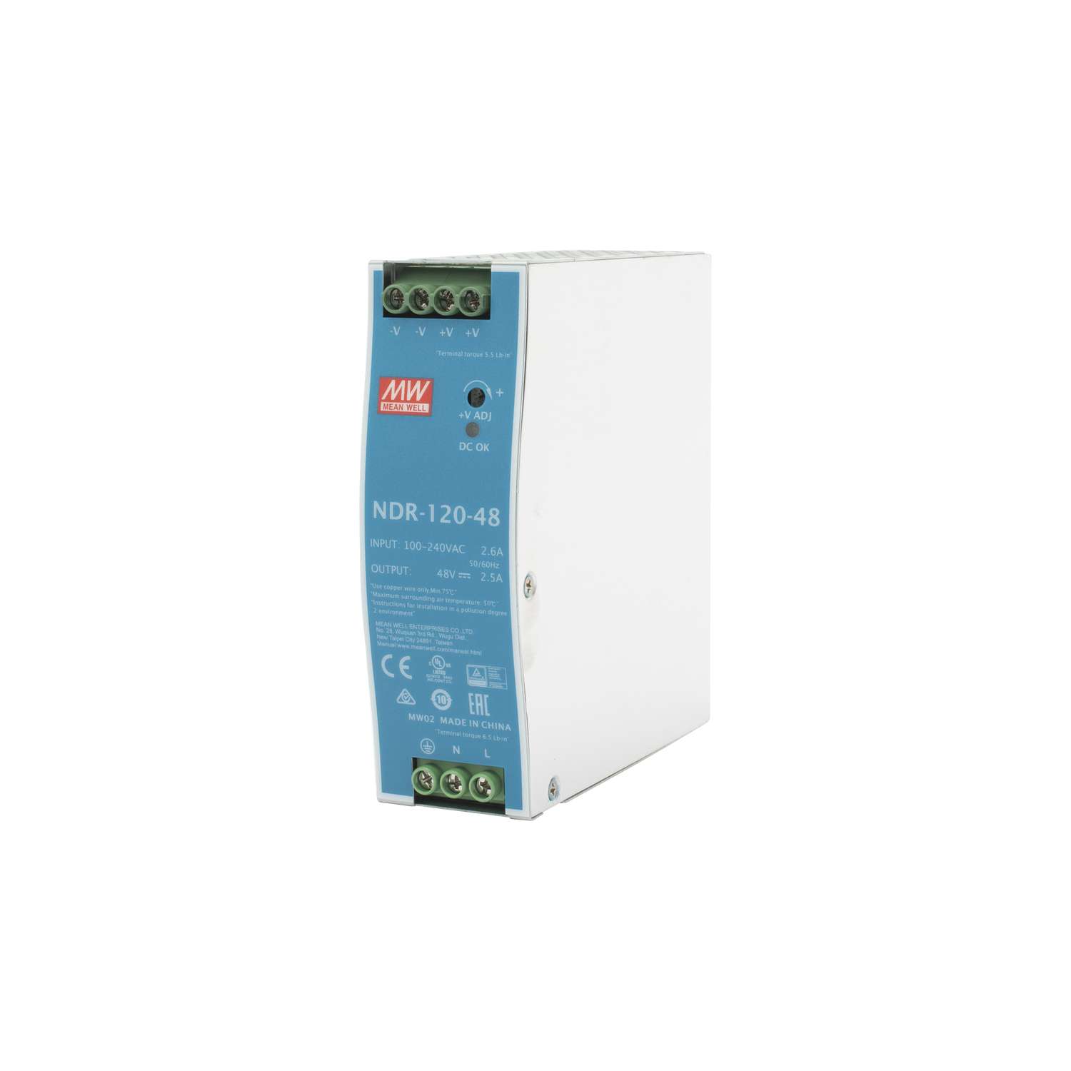 FUENTE DE PODER INDUSTRIAL MEANWELL DE 120 W, SALIDA 48 VCC, ENTRADA 90~264 VCA, PARA MONTAJE EN RIEL DIN, NDR-120-48 - Image 4