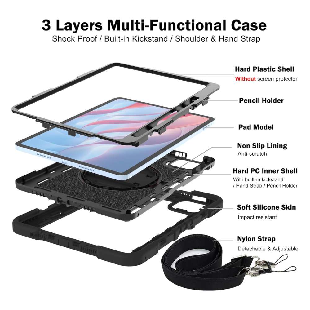 FUNDA RESISTENTE PARA XIAOMI PAD 7/7 PRO 11.2", SOPORTE LÁPIZ S PEN Y CORREA DE MANO (NEGRO) - Image 4