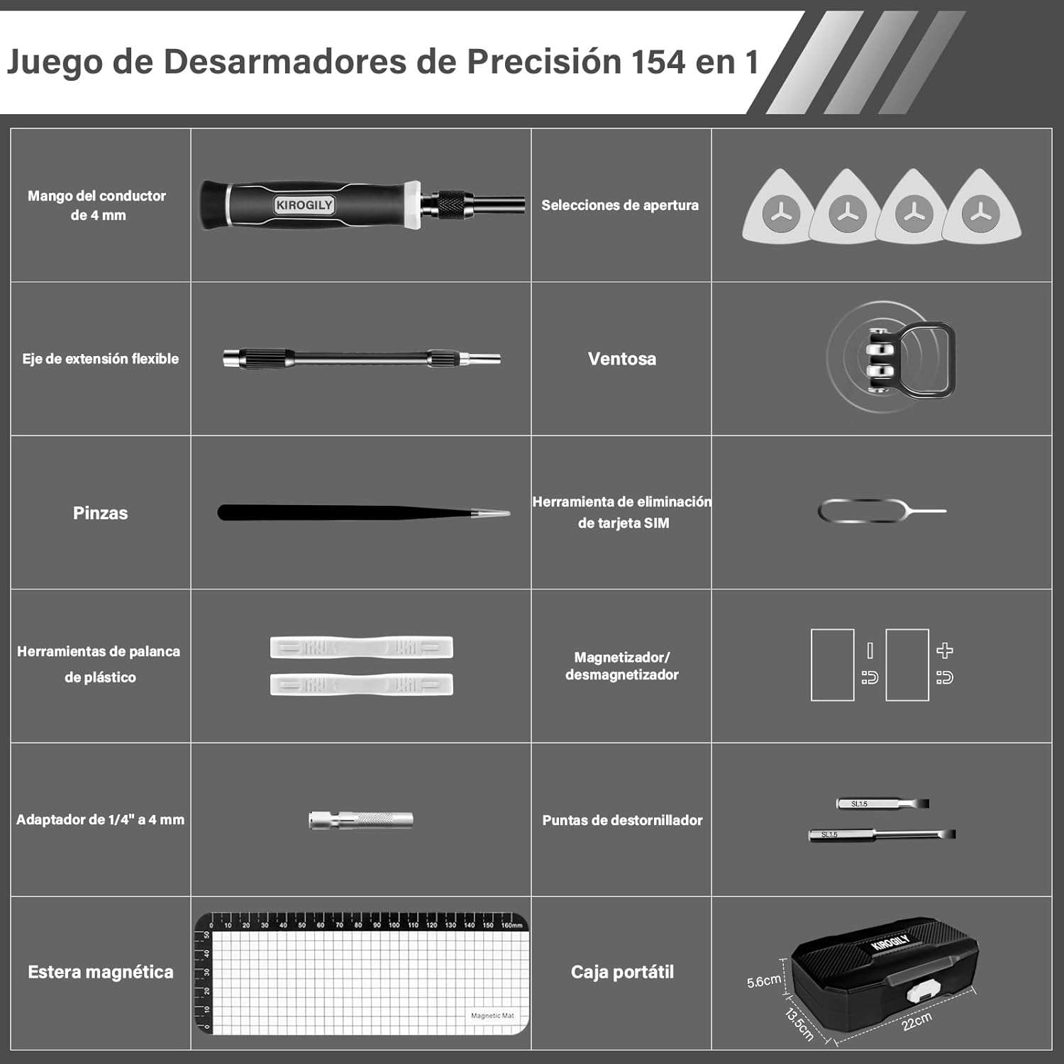 JUEGO DE DESARMADORES KIROGILY, KIT DE DESARMADORES PARA PC 154 EN 1, KIT DE PRECISIÓN, HERRAMIENTAS PARA COMPUTADORA, LAPTOP, MACBOOK, CELULARES, IPHONE, PS4, PS5 NINTENDO, XBOX, ETC. - Image 2
