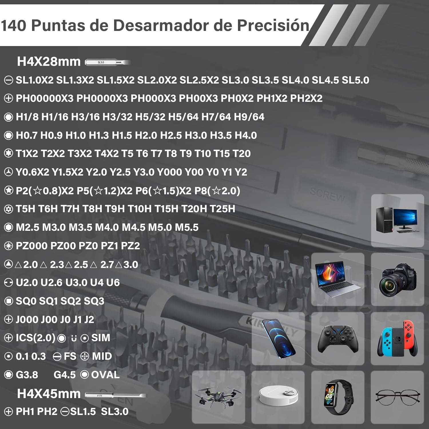 JUEGO DE DESARMADORES KIROGILY, KIT DE DESARMADORES PARA PC 154 EN 1, KIT DE PRECISIÓN, HERRAMIENTAS PARA COMPUTADORA, LAPTOP, MACBOOK, CELULARES, IPHONE, PS4, PS5 NINTENDO, XBOX, ETC. - Image 3