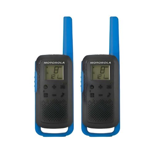 KIT 2 RADIOS MOTOROLA T270TP, RADIOS BIDIRECCIONALES, RECARGABLES, 22 CANALES, 25 MILLAS, NEGRO CON AZUL, PAQUETE DE 2