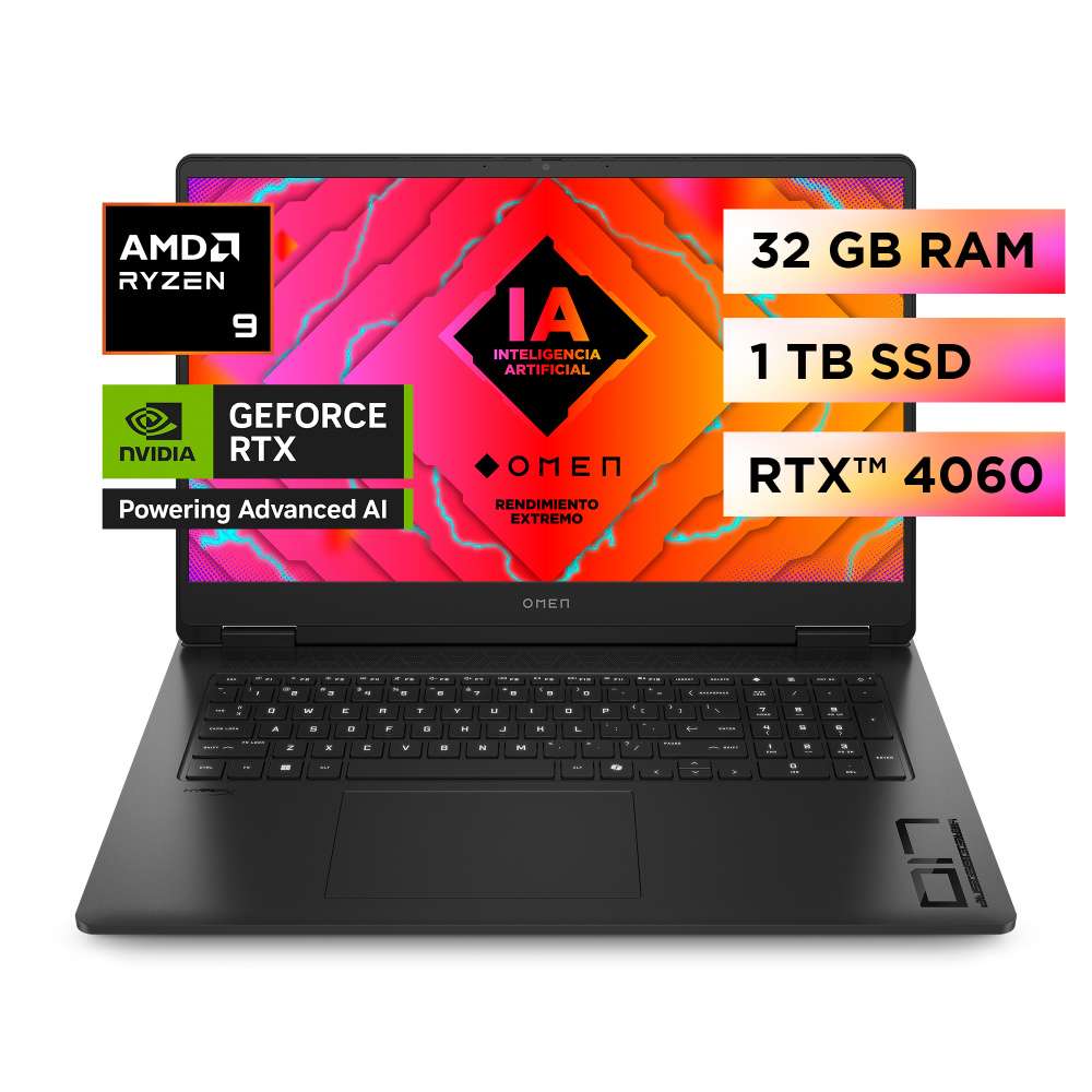COMPUTADORA PORTÁTIL LAPTOP GAMER HP OMEN 17-DB0009LA 17.3" 2560X1440 240 HZ, AMD RYZEN 9 8945HS, NVIDIA GEFORCE RTX 4060, 32GB, 1TB SSD, WINDOWS 11 HOME, ESPAÑOL, A14RDLA