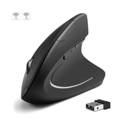MOUSE ERGONÓMICO BROBOTIX 6000816, INALÁMBRICO, ÓPTICO, 1.600DPI, RF INALÁMBRICO, RECARGABLE USB-C, NEGRO, 6000816