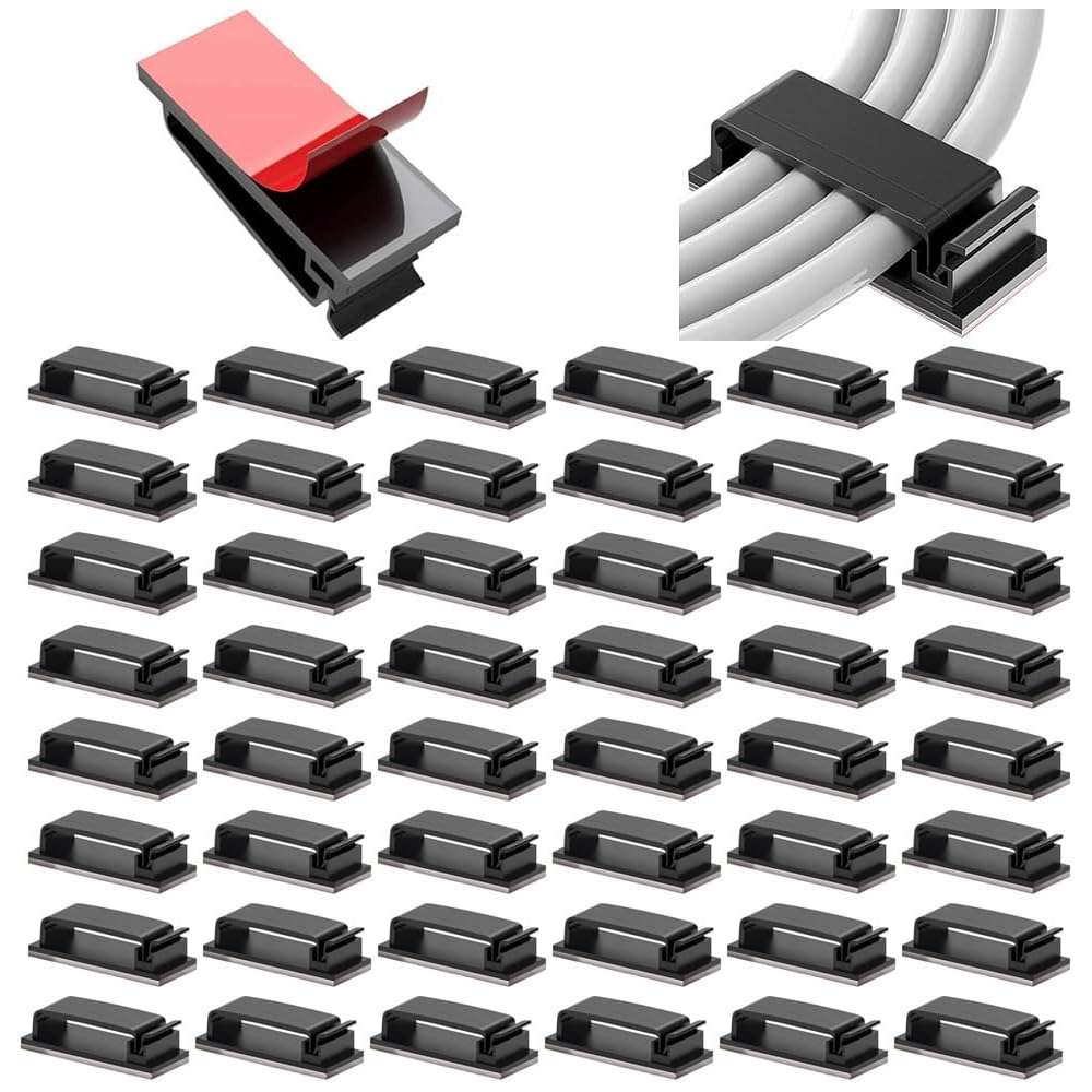 ORGANIZADOR DE CABLES AUTOADHESIVO, GESTIÓN DE CABLE ELÉCTRICO, CLIPS ADHESIVOS PARA CABLES, 1.8 X 1.3 X 0.6 CM, (NEGRO) 50 PCS