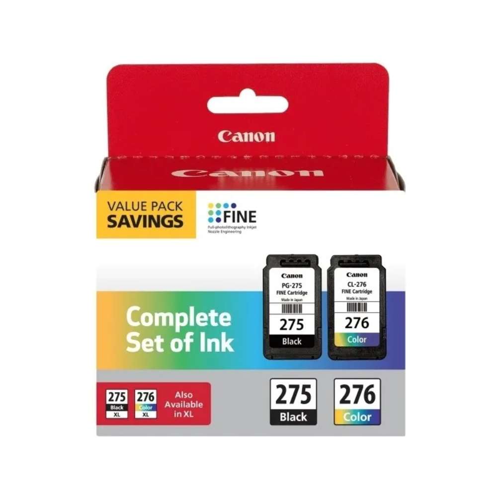 SET DE CARTUCHOS DE TINTA PARA IMPRESORA CANON 275 Y 276 PAQUETE DE VALOR DE CARTUCHOS NEGRO/TRICOLOR (4988C005) COMPATIBLE CON TS3520/3522/4722/3720/3722, TR4720