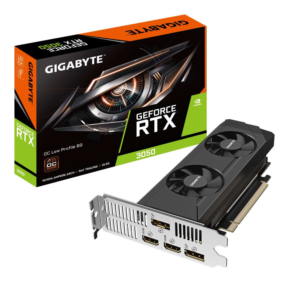 TARJETA DE VIDEO GIGABYTE NVIDIA GEFORCE RTX 3050 OC LOW PROFILE, 6GB 96-BIT GDDR6, PCI EXPRESS 4.0, GV-N3050OC-6GL