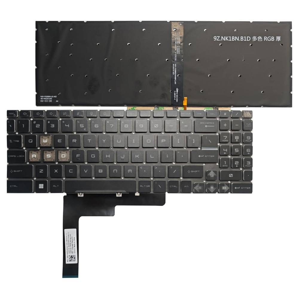 TECLADO DE REPUESTO PARA PORTÁTIL MSI KATANA GF66, GF76, PULSE GL66, GL76, MS-1582, MS-1583, MS-17L1, MS-17H3 SERIES, CON TECLADO RETROILUMINADO RGB Y DISEÑO DE EE. UU
