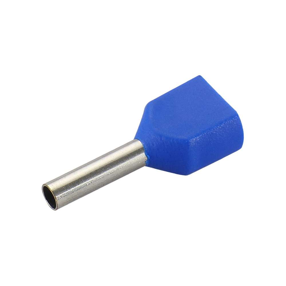TERMINAL ELÉCTRICA DOBLE TIPO FERRUL 1000PZS, AZUL, PUNTA O TUBULAR PARA CALIBRE 14 AWG O 2,5 MM² BAOMAIN, TE2510