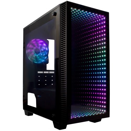 Gabinete Game Factor CSG560 Optical LED RGB Infinity Mirror, Micro ATX, Sin Fuente, Frontal Cristal Templado