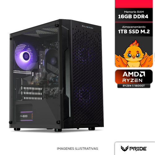 Computadora PRIDE GAMING WHALE V2/ AMD RADEON GRAPHICS, 6 NUCLEOS, AMD Ryzen 5 5600GT, 16GB RAM, 1TB M.2 NVME/ 500W, INCLUYE WIFI Y BT