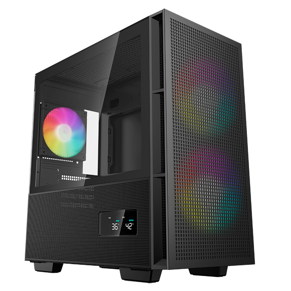 Gabinete DEEPCOOL CH360 DIGITAL, Mini-ITX/Micro-ATX, Cristal Templado, Pantalla Digital de Doble Estado en Tiempo Real, 3 Ventiladores Instalados, Negro, R-CH360-BKAPE3D-G-1