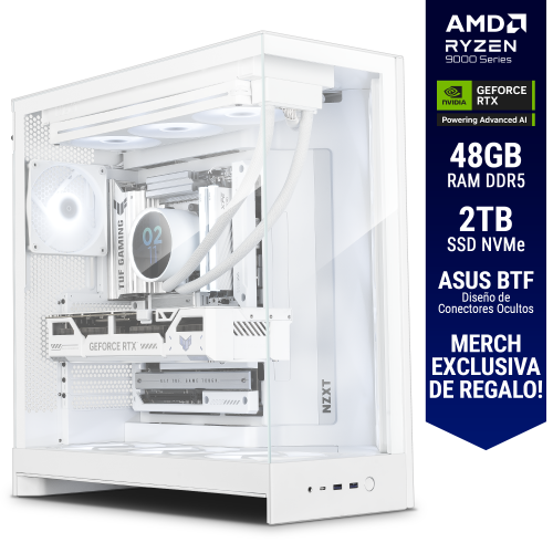 Computadora ULTIMATE PC INTERSTELLAR, NZXT EDITION, ASUS BTF, RTX 5070 Ti 16GB GDDR7, AMD Ryzen 7 9800X3D, 48GB RAM DDR5, 2TB SSD M.2 PCIe Gen5, 850W 80+ GOLD, WiFi y Bluetooth, Licencia Windows 11 de regalo, NZXTULT, RTXS50