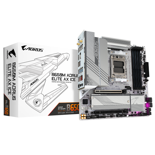 Tarjeta Madre Gigabyte B650M AORUS ELITE AX ICE, Micro ATX, AM5, Up to 256GB DDR5, HDMI/DP, High Definition Audio, B650M AORUS ELITE AX ICE