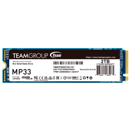 Unidad de Estado Sólido SSD Team Group MP33 NVMe, 2TB, PCI Express 3.0, M.2, TM8FP6002T0C101 /MAX. 1 X CLIENTE