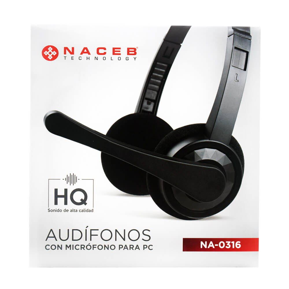 Diadema Naceb NA-0316 Negra Microfono Alambrica Estereo 2x3.5mm - Image 5