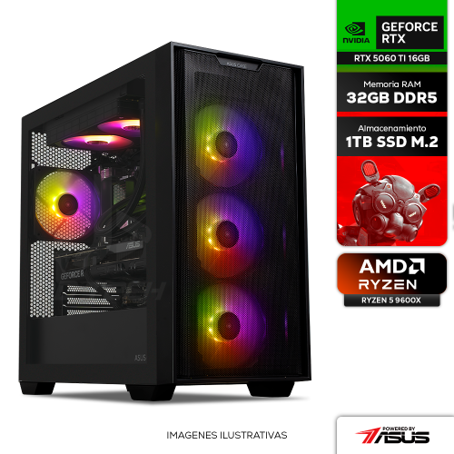 Computadora PRIDE GAMING PBA SKUNK V3, GeForce RTX 5060 TI 16GB, AMD RYZEN 5 9600X, 32GB RAM DDR5, SSD 1TB M.2, 750W 80+ GOLD