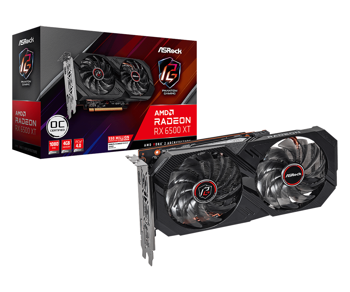 Tarjeta de video Asrock AMD Radeon RX 6500 XT Phantom Gaming 4GB OC, Boost Clock: Up to 2820 MHz, 18 Gbps, 4GB GDDR6, DirectX 12 Ultimate, RX6500XT PGD 4GO