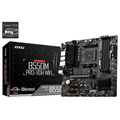 Tarjeta Madre MSI B550M PRO-VDH WIFI, AM4, AMD RYZEN 3000 SERIES, Micro-ATX/ NAVIDAD