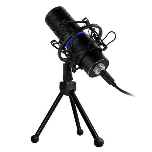 Microfono Profesional para Streaming, Game Factor MCG700, Conectividad USB, No requiere amplificador, Tripie y soporte incluidos