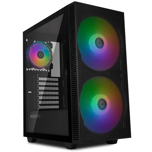 Gabinete Munfrost Fresh Negro, Cristal templado, ARGB Sync, Control de ventiladores, ATX - Micro ATX - Mini ITX, 3 Ventiladores ARGB incluidos, Fuente de 500W 80+ Bronze