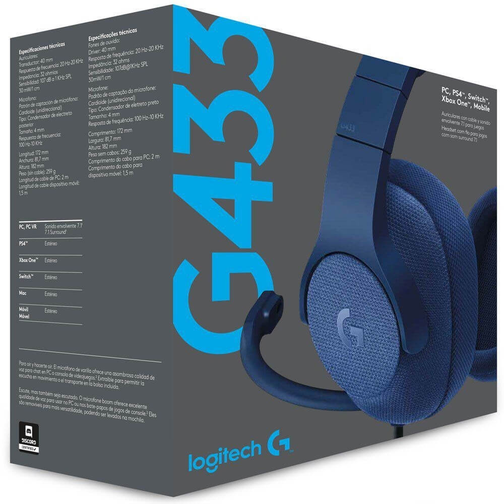 Diadema Gamer Logitech G433 Prodigy Audio DTS X 7.1 Canales (solo PC), PC - XBOX - PS4 - Switch - Smartphone y Tablet, Blue 981-000684 - Image 3