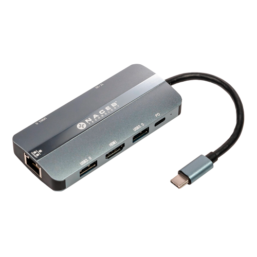 Adaptador NACEB NA-0129 USB-C 8 en 1, HDMI, 3 Puertos USB 3.0, Lector SD y TF, NA-0129