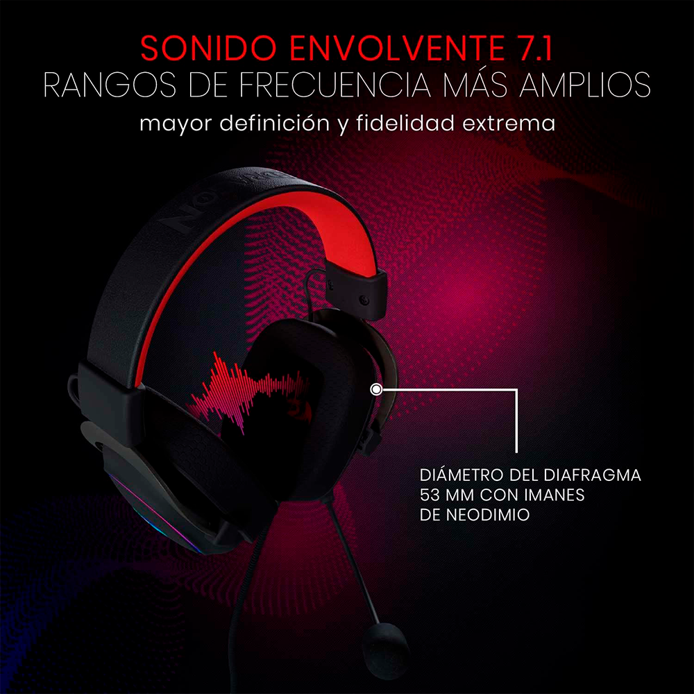 Diadema Gamer Redragon Zeus H510, USB, 3.5mm, 7.1 Virtual, Black, H510-RGB/ NAVIDAD - Image 4