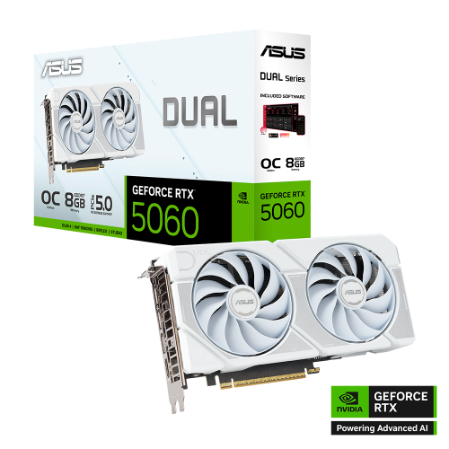 Tarjeta de Video ASUS NVIDIA GeForce RTX 5060 White OC Edition, 8GB, 128-bit GDDR7, PCI Express 5.0, DUAL-RTX5060-O8G-WHITE